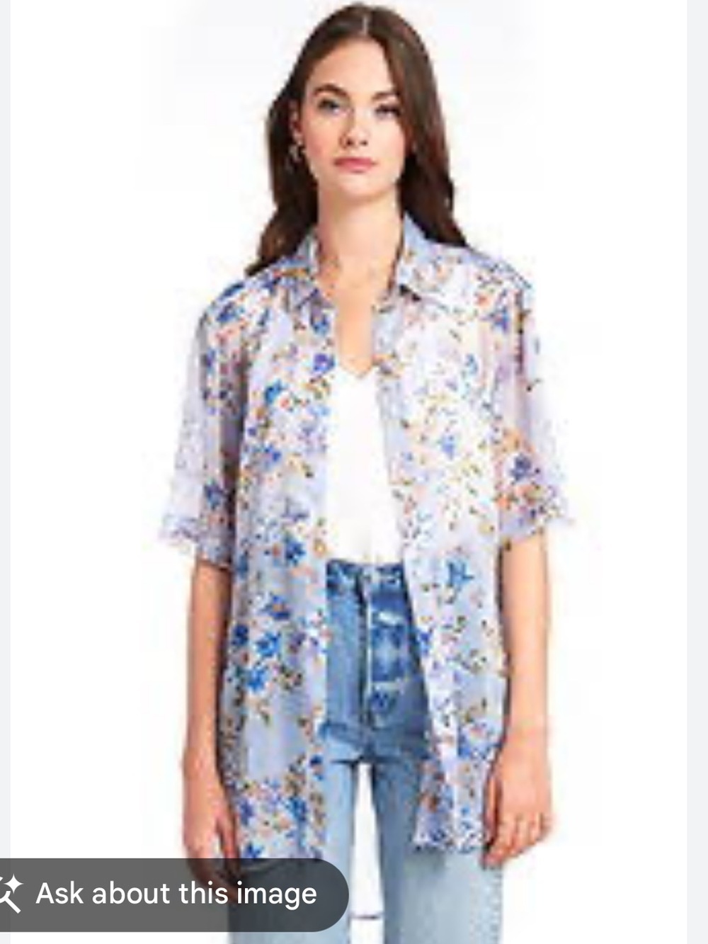 Amanda Uprichard Sheer Periwinkle Floral Button Down Shirt Size Small